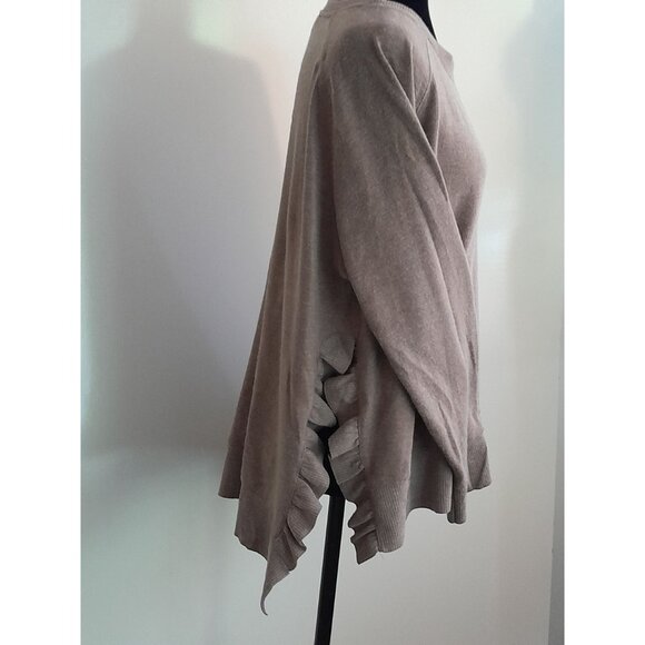Zara Side Split Ruffle Hem Hi Lo Super Soft Lightweight Large Sweater  Brown - Picture 6 of 6